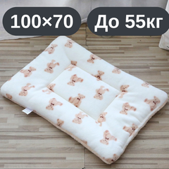 Solve М’який плюшевий килимок-лежанка для котів та собак, теплий двосторонній матрацик, 100×70, до 55 кг, білий з ведмедиками KT8001106