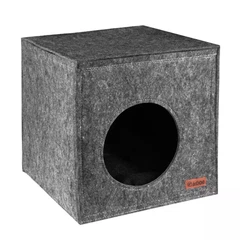 Hi Dog Будиночок-кубик для собак і котів, м’яке спальне місце 35×35×35 см, сірий