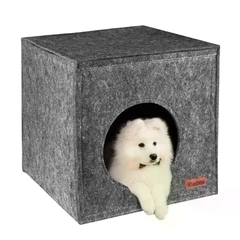 Hi Dog Будиночок-кубик для собак і котів, м’яке спальне місце 35×35×35 см, сірий