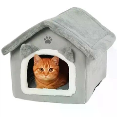 Будиночок‑ліжко для котів Purlov 39×38×35 см, сірий, знімний дах