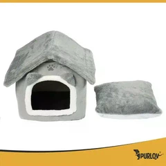 Будиночок‑ліжко для котів Purlov 39×38×35 см, сірий, знімний дах