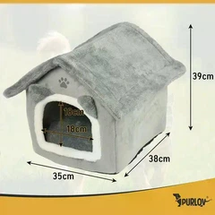 Будиночок‑ліжко для котів Purlov 39×38×35 см, сірий, знімний дах