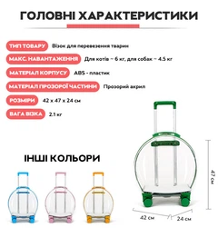 CosmoPet Візок переноска для котів та собак на колесах з телескопічною ручкою CP-302 47х42х24 см Помаранчевий