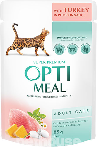 Optimeal Вологий корм (шматочки в соусі) з індичкою для дорослих котів
