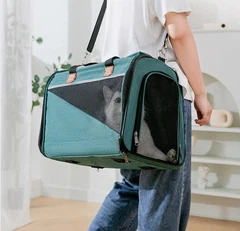 Сумка-переноска для котів та собак 44х30х35 CosmoPet CP-41 Grey/Green