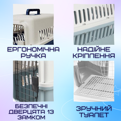 Haisen Переноска Контейнер Для Собак та Котів з Металевими Кріпленнями + Замок за Стандартами IATA Для Авіа Перевезень та Транспортування Животних до 9 кг Сірий