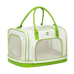 Сумка-переноска для котів та дрібних порід собак WAUDOG Relax Eco, біло-лаймова, 47×30×28 см, до 8 кг, бавовна, сітчасті вікна, знімний плечовий ремінь, металева фурнітура, арт. 9987