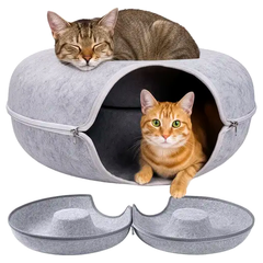 Лежанка для кота круглая с туннелем для отдыха 51x20 см серый PURLOV LS-2149
