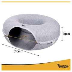 Лежанка для кота круглая с туннелем для отдыха 51x20 см серый PURLOV LS-2149