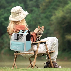 Рюкзак-переноска для тварин Hello Cat для котів і малих порід собак Бежево-Бірюзовий