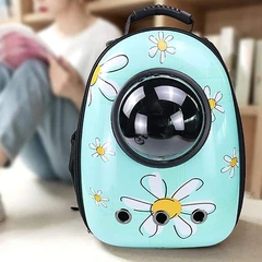 Без бренду Рюкзак-переноска для котів і собак CosmoPet з ілюмінатором 42×35×27 см, туристичний для тварин до 10 кг, Ромашки Блакитний