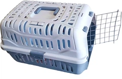 Переноска для тварин до 8 кг Georplast Spark з металевими дверима, сіро-синя, 48.5x33.5x31 см
