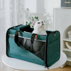 Style Pets Сумка переноска для тварин кішок собак гризунів з вентиляцією підстилкою ручками ременем 44х30х35 см (477321-Prob) Сіра із зеленим