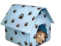 Без бренду М'який переносний будиночок для собак Portable Dog House 43х40х40 см Блакитний