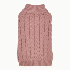 Petify В’язаний светр-пуловер для собак малих і середніх порід Cable Knit Sweater Рожевий, розмір S, теплий акрил 100%, високий комір, візерунок «коси», одяг для собак на осінь/зиму/весну, Артикул ТМ20