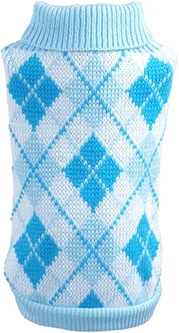 Светр для собак та котів EcoToys Diamond S ромби біло-блакитний A: 19 см B: 28 см C: 18 см S-7030