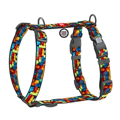 Шлей для собак анатомічний Н-подібний WAUDOG Nylon з QR-паспортом, малюнок "Блоки", пластиковий фастекс, M, Ш 20 мм, A 38-60 см, B 46-60 см