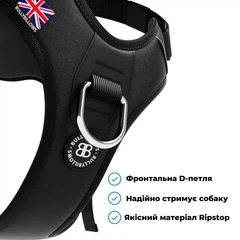 Шлея з переднім кільцем для собак що тягнуть повідець BullyBillows Hurricane Harness No Pull XS: ОШ 29-36 см, ОГ 40-58 см Чорний