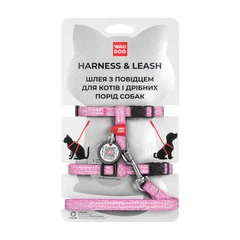Collar Шлея з повідцем WAUDOG з QR паспортом, XS, Ш 10 мм, Д 122 см, 25-40 см, З 20-30 см рожевий