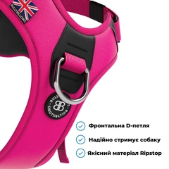 Шлея з переднім кільцем для собак що тягнуть повідець BullyBillows Hurricane Harness No Pull XS: ОШ 29-36 см, ОГ 40-58 см Малиновий