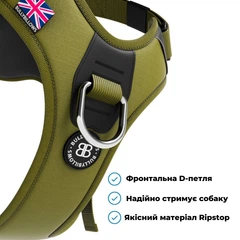Шлея з переднім кільцем для собак що тягнуть повідець BullyBillows Hurricane Harness No Pull XS: ОШ 29-36 см, ОГ 40-58 см Зелений