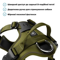 Шлея з переднім кільцем для собак що тягнуть повідець BullyBillows Hurricane Harness No Pull XS: ОШ 29-36 см, ОГ 40-58 см Зелений
