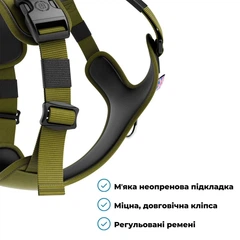 Шлея з переднім кільцем для собак що тягнуть повідець BullyBillows Hurricane Harness No Pull XS: ОШ 29-36 см, ОГ 40-58 см Зелений