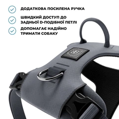 Шлея для собак з нагрудним кільцем та ручкою BullyBillows Lightweight Air Mesh Harness S: ОШ 31-46 см, ОГ 43-56 см Сірий