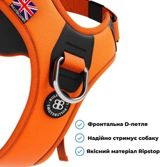 Шлея з переднім кільцем для собак що тягнуть повідець BullyBillows Hurricane Harness No Pull S: ОШ 36-48 см, ОГ 45-64 см Помаранчевий