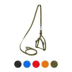 DOGextreme Шлея для собак DOG Extreme нейлонова регульована з повідцем хакі світловідбиваюча розмір XS ширина 14 мм обхват грудей 40-55 см для дрібних порід цуценят йорків чихуахуа мопсів 070331