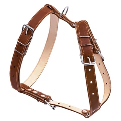 Шлея для середніх собак шкіряна плоска подвійна COLLAR, розмір L, коричнева, регульована, світловідбивні шви, 25 мм, A:49–68 см, B:68–80 см — арт. 06426