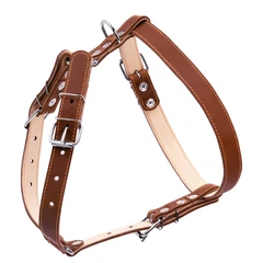 Шлея для середніх собак шкіряна плоска подвійна COLLAR, розмір L, коричнева, регульована, світловідбивні шви, 25 мм, A:49–68 см, B:68–80 см — арт. 06426