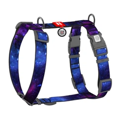 Шлея для собак анатомічна Н-подібна WAUDOG Nylon з QR-паспортом малюнок NASA21 пластиковий фастекс XL Ш 35 мм A 60-100 см B 70-100 см