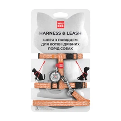 Collar Шлея з повідцем WAUDOG з QR паспортом, XS, Ш 10 мм, Д 122 см, 25-40 см, З 20-30 см, помаранчевий