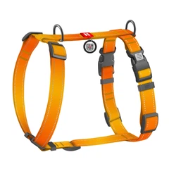 Шлея для собак анатомічна Н-подібна WAUDOG Nylon Mono з QR паспортом, світловідбивна, з двома фастексами, помаранчева, розмір M
