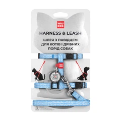 Collar Шлея з повідцем для кішок WAUDOG з QR паспортом, XS, Ш 10 мм, Д 122 см, В 25-40 см, З 20-30 см блакитний