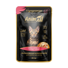 AnimAll Вологий корм (шматочки в соусі) з курка креветки для котів