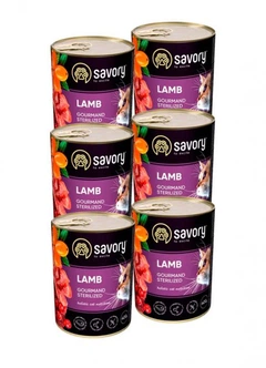 Упаковка мокрого корму Savory для стерилізованих котів з ягнятком,6шт*400г