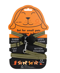 Collar Шлея Dog Extreme з нейлону регульована з повідцем для котів, кроликів і морських свинок, хакі, ш 14 мм в:30-45 см