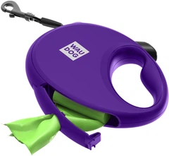Повідець-рулетка для собак WAUDOG R-leash з контейнером для пакетів світловідбивна стрічка M до 20 кг 5 м Фіолетовий (26289Collar)