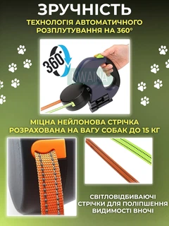 Nazim Подвійний повідець-рулетка з антизакручуванням 360° та ліхтариком з 2-ма карабінами для 2-х собак до 15 кг на 3 м, Синій