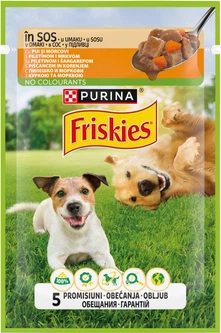 Упаковка вологого корму Purina Friskies Adult для дорослих собак шматочки у підливці з куркою та морквою 85 г х 26 шт (8445290751058)