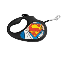 Collar Повідець-рулетка для собак WAUDOG R-leash, малюнок "Супермен Герой", L, до 50 кг, 5 м, світловідбиваюча стрічка чорний
