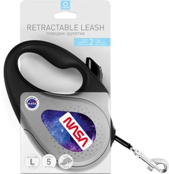 Повідець-рулетка для собак WAUDOG R-leash, малюнок "NASA21", L, до 50 кг, 5 м, світловідбивна стрічка, Чорний (8126-0148-01Collar)