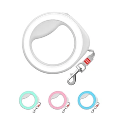 Повідець-рулетка для собак XS-M до 40 кг WAUDOG R-leash кругла біла, довжина 2,9 м, світловідбивна стрічка, пластиковий корпус, металевий карабін 812715