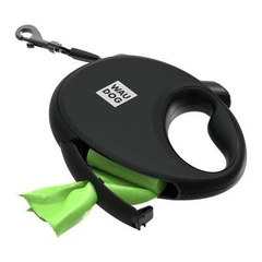 Повідець рулетка для собак Waudog Collar з контейнером для пакетів світловідбивна стрічка M 5 метрів до 20 кг чорний
