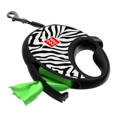 Без бренда Повідець-рулетка для собак WAUDOG R-leash з контейнером для пакетів, малюнок "Зебра", світловідбивна стрічка, M, до 20 кг, 5 м (256-0055)
