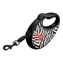 Без бренда Повідець-рулетка для собак WAUDOG R-leash з контейнером для пакетів, малюнок "Зебра", світловідбивна стрічка, M, до 20 кг, 5 м (256-0055)