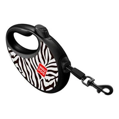 Без бренда Повідець-рулетка для собак WAUDOG R-leash з контейнером для пакетів, малюнок "Зебра", світловідбивна стрічка, M, до 20 кг, 5 м (256-0055)