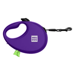 Повідець-рулетка для собак WAUDOG R-leash M стрічковий 5 м до 20 кг фіолетовий зі світловідбиваючою стрічкою та контейнером боксом для прибирання сміттєвих пакетів пластиковий повідець для середніх та